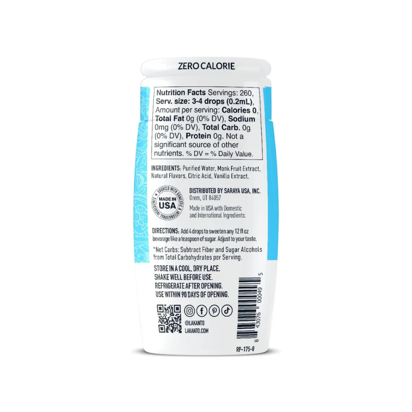 Lakanto Liquid Monkfruit Extract Vanilla Drops