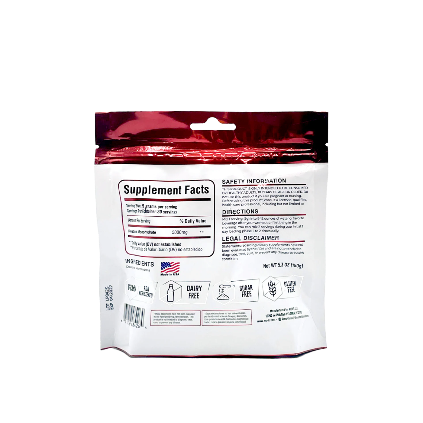 Creatina Monohydrate Micronized Unlfavored 30 servings